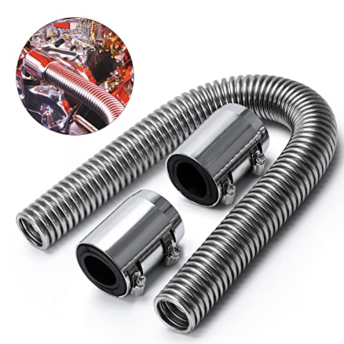 Hypertune 24" Stainless Steel Radiator Flexible Coolant Water Hose Kit W/Cap Clamp Silver - size: Silver-24inch