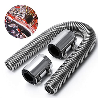 Hypertune 24" Stainless Steel Radiator Flexible Coolant Water Hose Kit W/Cap Clamp Silver - size: Silver-24inch