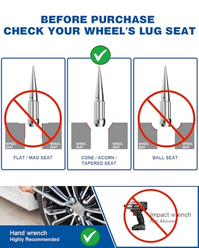 GAsupply 1/2-20 Spike Lug Nuts Spline, Chrome 4.4" Tall Conical Seat, 20pcs - color: Silver, size: 1/2"-20, style: 20 Pack - Spline