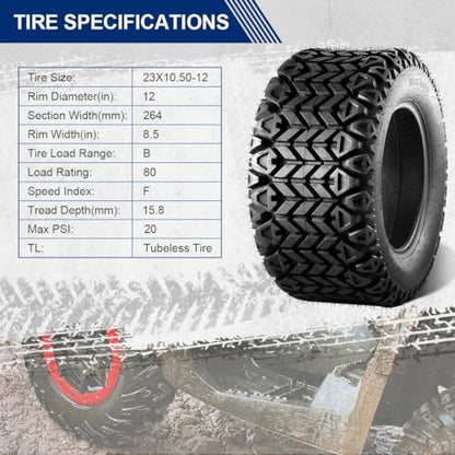 MaxAuto AT23X10.50-12 Hilly Lawn ATV Tires,23x10.5x12 Tire Replacement for All Trail Rear Tire,Lawn Mower Tractor,Golf Cart Turf,4-Ply Tubeless,2 Pack - size: 23X10.5-12