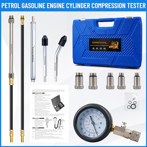 11PC Compression Tester, Automotive Engine Compression Tester Adapter Kit, Engine Cylinder Leak Down Compression Test Motor Pressure Gauge with M10 M12 M14 M16 M18 (All Vehicles)