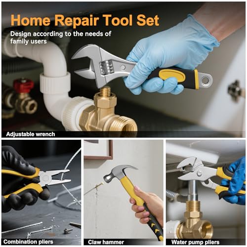 328 Piece Tool Kit for Home,Hand Repair Tool Set,Toolbox Storage Case with Drawer,General Household/Auto Tool Kit,Perfect for Homeowner, DIY, Handyman - color: Black and yellow