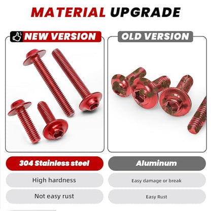 177Pcs Motorcycle Fairing Bolt Kit Red, M5 M6 Stainless Steel - color: Red