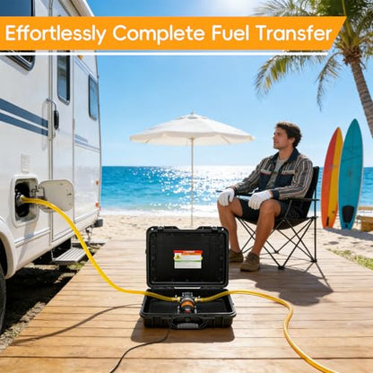 12V Fuel Transfer Pump Set, Moves Up to 120 Gallons of Gas or Diesel Per Hour with 80W DC Motor & Upgraded Carrying Case for Vehicles, Boats, Equipment, Gasoline, Diesel (80W RPro Kit)