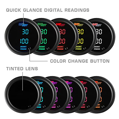 GlowShift 10 Color Digital Dual Turbo Boost Vac & Pressure Gauge Kit