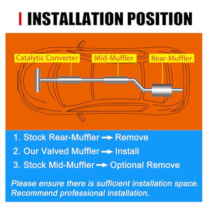 2 Inch Valved Muffler Exhaust Cutout with Muffler Cat Back Exhaust System Kit - size: 2"