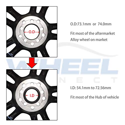 WHEEL CONNECT Hub Centric Rings, 73.1 to 71.5, Set of 4, ABS Plastic Hubrings, O.D:73.1-I.D:71.5mm. P - size: OD73.1--ID 71.5mm
