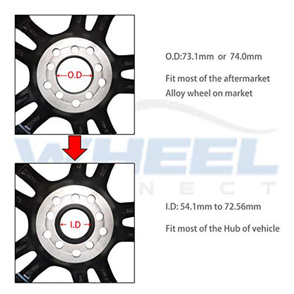 WHEEL CONNECT Hub Centric Rings, 73.1 to 71.5, Set of 4, ABS Plastic Hubrings, O.D:73.1-I.D:71.5mm. P - size: OD73.1--ID 71.5mm