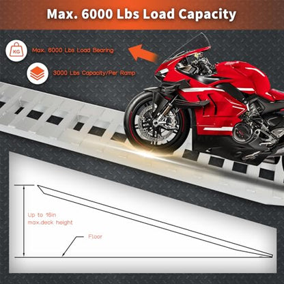 labwork 60 inch X 12 inch Aluminum Ramps Silver Trailer Ramps 6000LBS Hook Ramp Attachment End