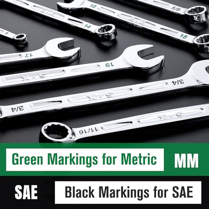 SK Combination Wrench Set, Metric 8 to 19mm, 12-Piece, Premium CR-V Steel - size: Metric