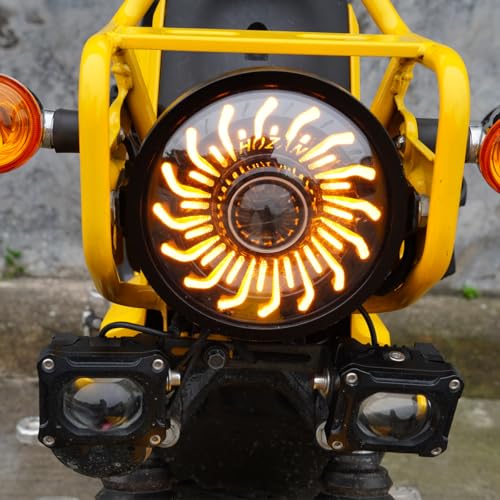 5.75" Motorcycle Headlight Animated Start-up Gradient Welcome Light - color: Amber/White