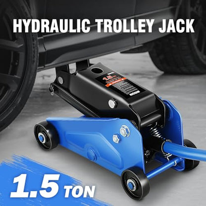 DNA Motoring Low Profile Hydraulic Trolley Service/Floor Jack, 1.5 Ton (3000 lbs) Capacity, Lifting Range 5.5"-15.35",Blue, TOOLS-00675-BL - color: Blue, style: 1.5 ton