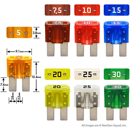Micro2 APT ATR 50 Piece Automotive Car Fuse Assortment Glove Box Set (49 Micro 2 Blade Fuses + Fuse Puller) 5A 7.5A 10A 15A 20A 25A 30A
