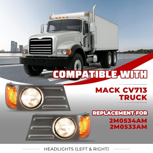 HECASA Headlight+Corner Light+Headlight Bezel w/Bulbs Compatible with Mack - color: Clear Lens Gray Bezel, size: Pair