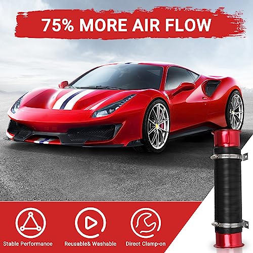 Intake Pipe Intake Duct, 3 Inch/76mm Universal Aluminum Cold Intake Tube for Automotive Car- Red - color: Red