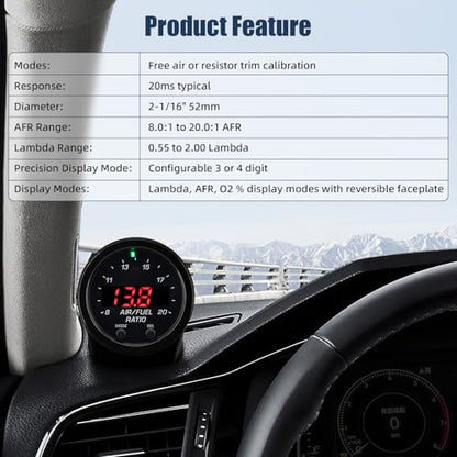 ARTILAURA 30-0300 Wideband AFR Gauge Digital Air Fuel Ratio Gauge Kit