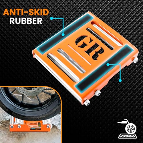 Grand Pitstop Motorcycle Wheel Cleaning Stand - Paddock Stand Replacement - Wheel Roller Stand for tire Cleaning & Chain Lubrication - GRoller Medium (Bikes < 485 lb & Tyre Width <180 mm) - color: Orange