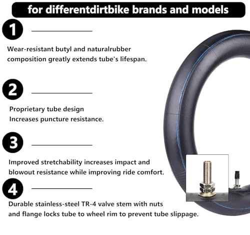 (2-Pack) 2.50/2.75-10 (80/90-10) Heavy Duty Dirt Bike Tire Inner Tubes, 2mm Butyl Rubber & TR4 Straight Valve - Fits Razor MX650, Honda CRF50/XR50, Suzuki DRZ70/JR50, Yamaha PW50