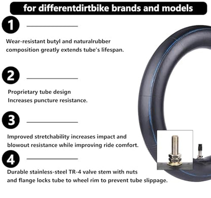 (2-Pack) 2.50/2.75-10 (80/90-10) Heavy Duty Dirt Bike Tire Inner Tubes, 2mm Butyl Rubber & TR4 Straight Valve - Fits Razor MX650, Honda CRF50/XR50, Suzuki DRZ70/JR50, Yamaha PW50