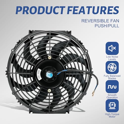 12 inch 12V Universal Slim Pull Push Electric Radiator Cooling Fan with Mounting Kit Black - size: 12"