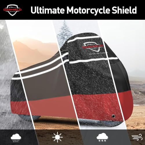 Ultimum Series Motorcycle Cover Waterproof All Weather Protection Universal Heavy Duty Night Reflector with Lock-Holes Compatible with Suzuki Harley Davidson Kawasaki Yamaha Honda Red XXXL - size: XXXL