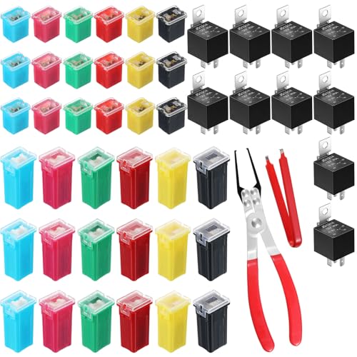 DaisyInner 36 Pcs Car Fuse Assortment Kit Fuse and Puller Plier Relay with Small Fuze Remover Tool and 10 Pcs 30/40 Amp 5-pin 12v Relay Car Fuze Puller(Classic Color,Low and Tall) - color: Classic Color