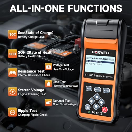 FOXWELL BT780 Car Battery Tester with Printer, 12V 24V Alternator Analyzer