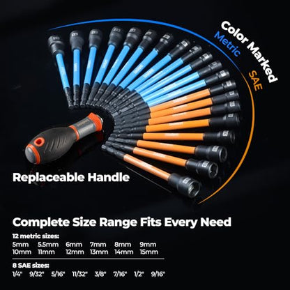 toolant Extra Long Magnetic Nut Driver Set, Metric & SAE, 21-Piece - style: 21pcs Extra Long