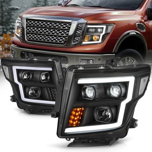 Auto Dynasty LED DRL Headlights Assembly for 2016-2024 Nissan Titan (XD) - color: Black, size: C-Style LED DRL / LED Low Beam