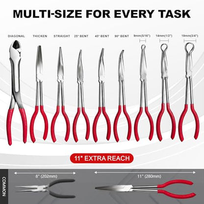 9-Piece 11" Long Reach Needle Nose Pliers Set