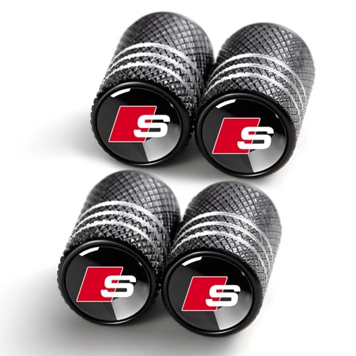 Tire Valve Stem Caps Cover for Audi S Line S3 S4 S5 Metal Car Wheel Air caps Auto Valve Stem Caps Accessories 4 Pack Black - color: Black-1