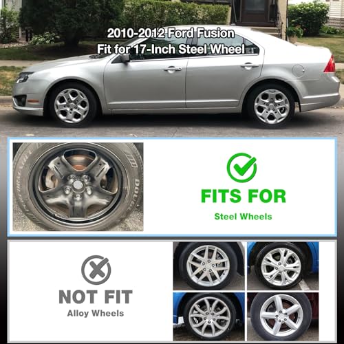 17" Hubcaps Wheel Covers for 2010-2012 Ford Fusion, 17 inch Sliver - color: Silver
