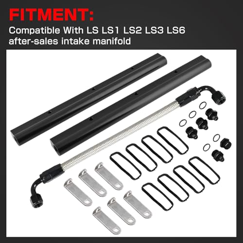 BHB 6AN Billet Fuel Rail Kit Compatible With LS LS1 LS2 LS3 LS6 Stock Intake Manifold 6AN with Hardware