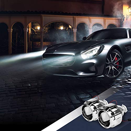 Nilight - 10041P 2.5" Mini Projector Lens for H1 Bulb Headlights Retrofit, Custom Headlamps Conversion:Chrome Shround,2 Years Warranty