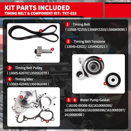 Timing Belt Kit with Water Pump Replacement for: TKT-025 - size: 1995-2004 Tacoma