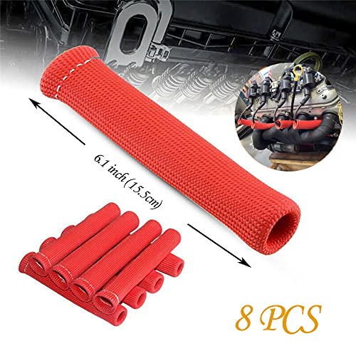 Spark Plug Wire Boots Thermal Protection Insulator Sleeve, 1200 Degree Heat shield Cover Wrap 6 inch for Car Truck 8PCS(red) - color: red