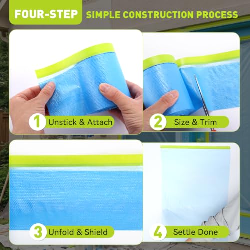 VOISEN 12 Rolls Pre-Taped Masking Film for Painting-22 x 66',Painters Plastic Sheeting with Widened Automotive Masking Tape, Plastic Tarp for Painting, Film for Car, Wall Protection - color: 12 Rolls