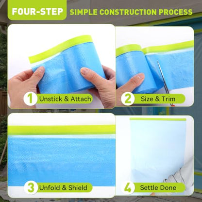 VOISEN 12 Rolls Pre-Taped Masking Film for Painting-22 x 66',Painters Plastic Sheeting with Widened Automotive Masking Tape, Plastic Tarp for Painting, Film for Car, Wall Protection - color: 12 Rolls