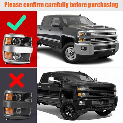 Headlight Fit for Chevy Silverado 2500HD 3500HD 2015-2019 Right - color: Chrome Housing, size: Right Passenger Side