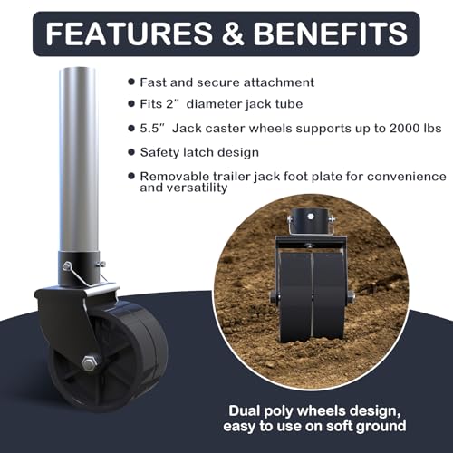 6" Trailer Jack Wheel Replacement - 2000lbs Capacity Dual Swivel Caster Wheel with Safety Pin, Fits Any Better Soft Ground Roll,Trailer Tongue Jack, Boat, Camper, RV & Jack Replacement Parts - size: Trailer Jack Wheel