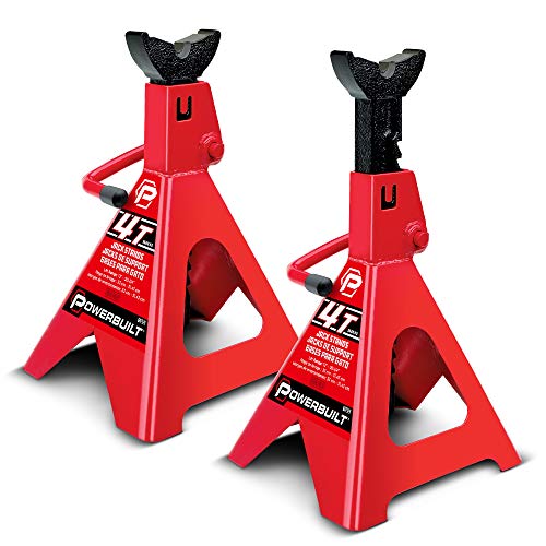Powerbuilt 4 Ton Ratchet Jack Stands, Wide Stance Stability, Vehicle Car Lifting Range 13-Inches to 20-1/4-Inches (33cm-51cm), 1 Pair (2 Pack) - 647529 - size: 4 Ton