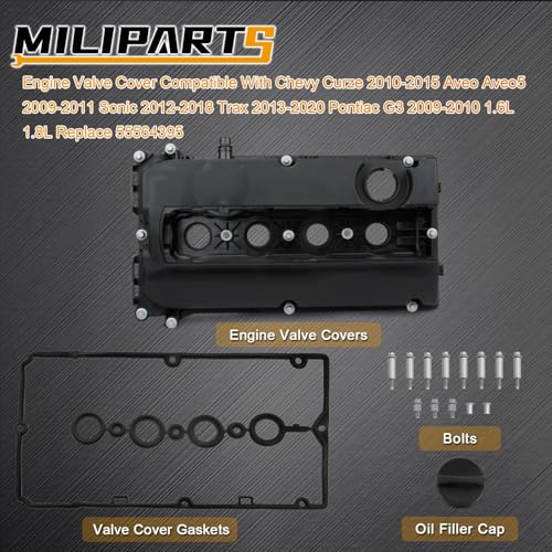 Engine Valve Cover Compatible with Chevy Cruze 2010-2016 Aveo Aveo5 2009-2011 Sonic 2012-2018 Trax 2013-2020 Pontiac G3 2009-2010 1.6L 1.8L Replace 55564395