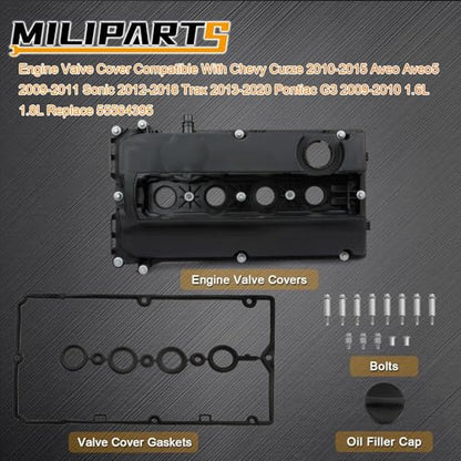 Engine Valve Cover Compatible with Chevy Cruze 2010-2016 Aveo Aveo5 2009-2011 Sonic 2012-2018 Trax 2013-2020 Pontiac G3 2009-2010 1.6L 1.8L Replace 55564395