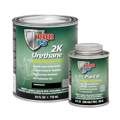 POR-15 2K Urethane - Gloss Black - 32 FL OZ - Two Part Industrial Top Coat | Durable Long-Lasting Coating | Hammer Tough Finish - color: Gloss Black, size: 32 Fl Oz (Pack of 1)