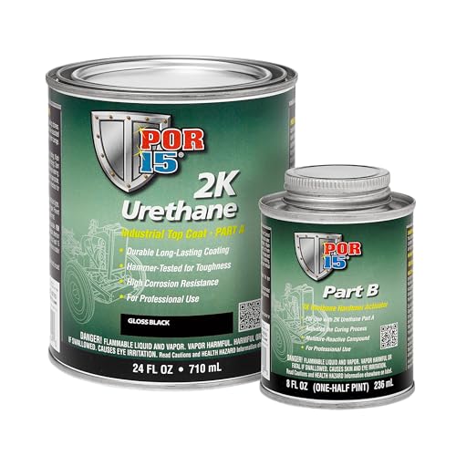 POR-15 2K Urethane - Gloss Black - 32 FL OZ - Two Part Industrial Top Coat | Durable Long-Lasting Coating | Hammer Tough Finish - color: Gloss Black, size: 32 Fl Oz (Pack of 1)