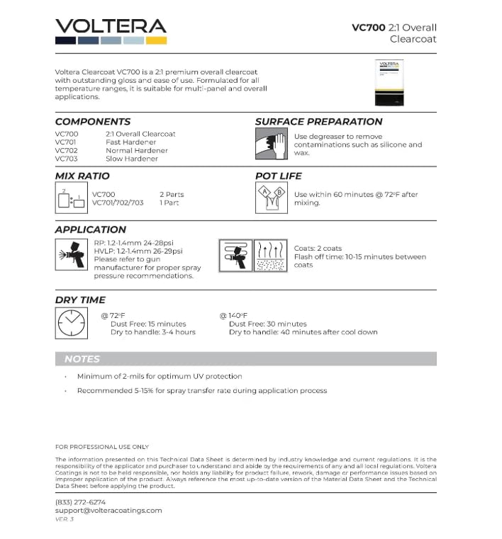 VOLTERA Hardeners for VC700 2:1 Overall Clearcoat | Fast, Normal & Slow Activators for Automotive Refinishing | High-Gloss Finish (2.5 Liters Slow)