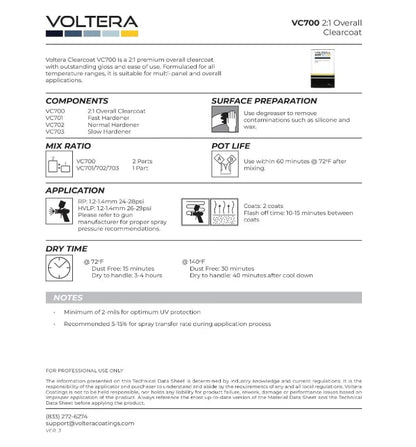 VOLTERA Hardeners for VC700 2:1 Overall Clearcoat | Fast, Normal & Slow Activators for Automotive Refinishing | High-Gloss Finish (2.5 Liters Slow)