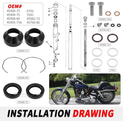 35mm Front Fork Leg Seals & Boots Rebuild Kit for Harley Sportster 1000 XLH Roadster XLS 1200 Super Glide Fat Bob 1975-1983