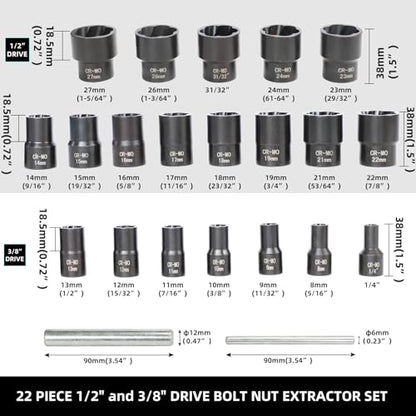 DPTOOL Lug Nut Extractor Set, Bolt Nut Extractor, Wheel Lock Removal Kit - size: 22PC