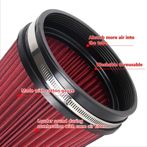 6" Inlet Cold Air Intake Filter Cone Replacement Performance Washable Clamp-On Dry Air Filters Red (8" Tall) - color: Red (8" Tall)